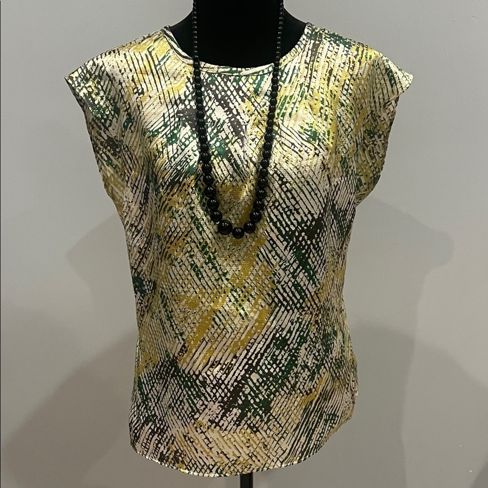 Abstract Green and Yellow Women's sleeveless Top medium